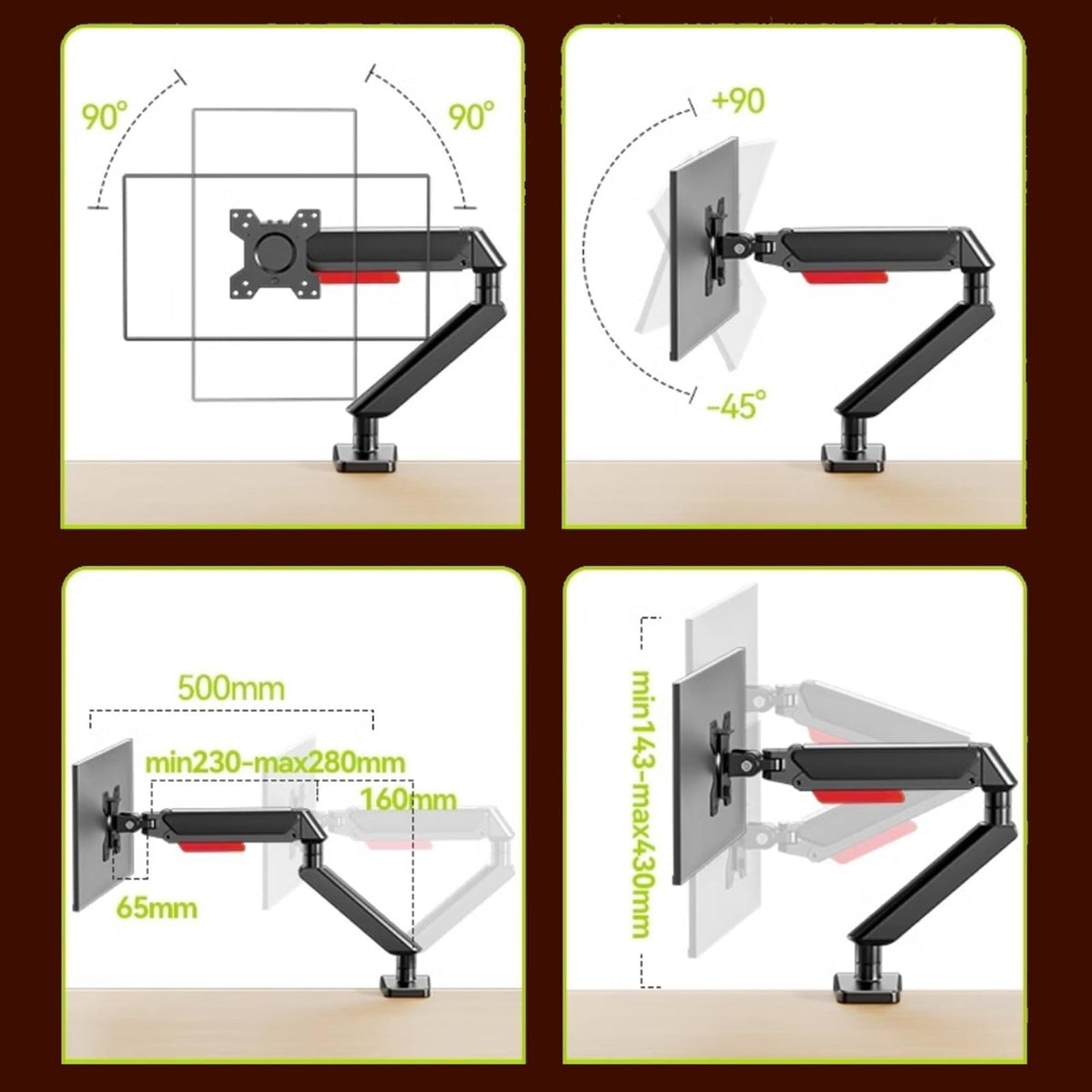 KUYBTU Monitor Arm, Single Monitor Mount Arm with Mounting Adaptor Brackets, Fit Max 32”Screens Without Mounting Holes, Adjustable Gas Spring Single Monitor Desk Mount,for Lapto