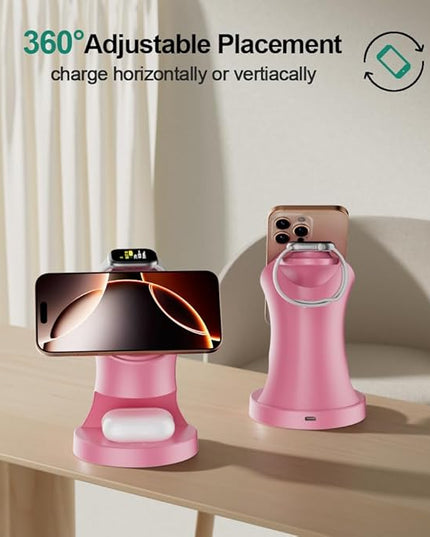 Wireless Charger,3 in 1 Magnetic Wireless Charger Stand, Fast Wireless Charging Dock for iPhone 17/16/15/14/13/12 Series, Apple Watch Series, AirPods Pro.