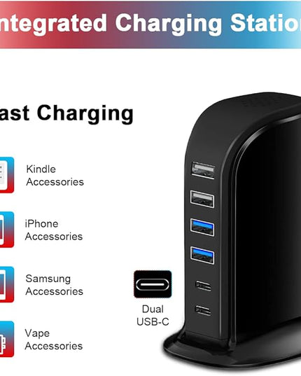 USB C Charger Block Upoy, Chargers for Multiple Devices Dual Type C 45W Total, 6 Ports USB Charging Station for iPhone, Ipad, Iwatch, Desk Accessories & Workspace Organizers