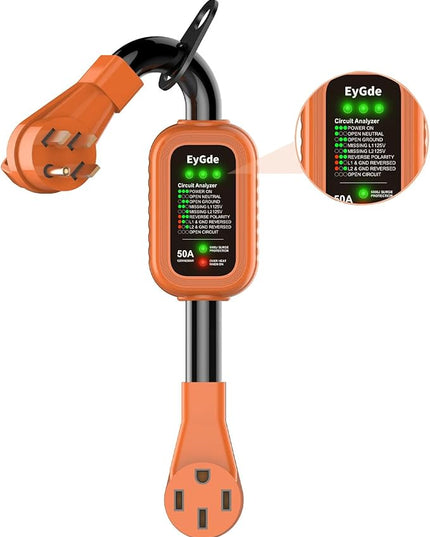 RV Surge Protector 50 Amp - Upgraded 5000 Joules RV Circuit Analyzer with Voltage Protector and Easy to Use Handle, 50 Amp Surge Protector for RV Power Guard Camper Travel Trailers