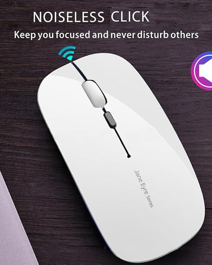 Uciefy Q5 Slim Rechargeable Wireless Mouse, 2.4G Portable Optical Silent Ultra Thin Wireless Computer Mouse with USB Receiver and Type C Adapter, Compatible with PC, Laptop, Notebook, Desktop White