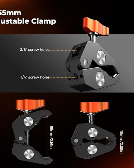 K&F CONCEPT 9.8" Magic Arm Clamp Kit with 1/4" & 3/8" Thread Screw 360° Ball Heads Articulating Magic Arm Camera Mount for Monitor, Flash, LED Light, Microphone, Camera Cage, Action Camera