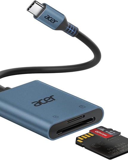 Acer SD Card Reader USB C, Dual Slots Type C to Memory Card Reader, Aluminum Micro SD Card Camera Adapter for MicroSD, SDHC, SDXC, Compatible with iPhone16/15, MacBook, Android, Laptop-Midnight