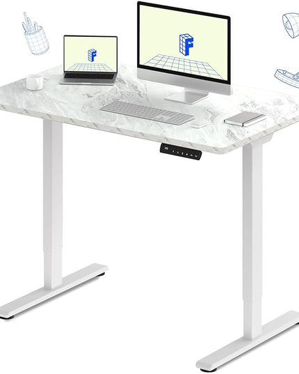 FLEXISPOT E3 Dual Motor Electric Standing Desk 48 x 30 Sit Stand Up Desk, Holds 220 lbs, Adjustable Height w/Memory Presets, One-Piece Marble Grey Desktop & White Frame, Ships in 2 Boxes