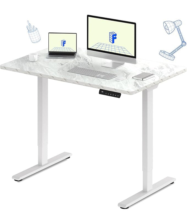 FLEXISPOT E3 Dual Motor Electric Standing Desk 48 x 30 Sit Stand Up Desk, Holds 220 lbs, Adjustable Height w/Memory Presets, One-Piece Marble Grey Desktop & White Frame, Ships in 2 Boxes