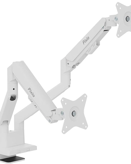 Pixio PS1D Wave White Dual Monitor Arm Stand Desk Mount - Fits up to 32 inches Monitors and up to 19.8lbs. VESA Compatibility and Integrated Cable Management