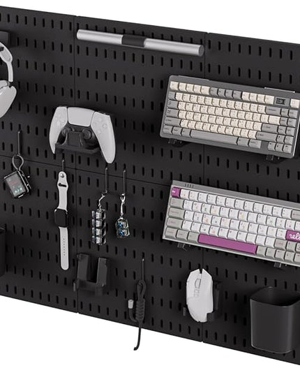 Gliging Controller and Keyboard Holder Wall Mount, Modular Gaming Pegboard with Accessories, Wall Organizer Peg Board for Keyboard Xbox PS5 PS4 Switch, Video Game Storage(33″×22″)