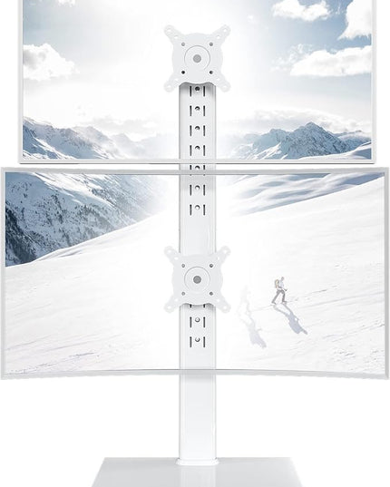 Dual Monitor Stand - Vertical Stack Screen Free-Standing Monitor Riser Fits Two 13 to 34 Inch Screen with Swivel, Tilt, Height Adjustable, Holds One (1) Screen up to 44Lbs HT05W-002 White