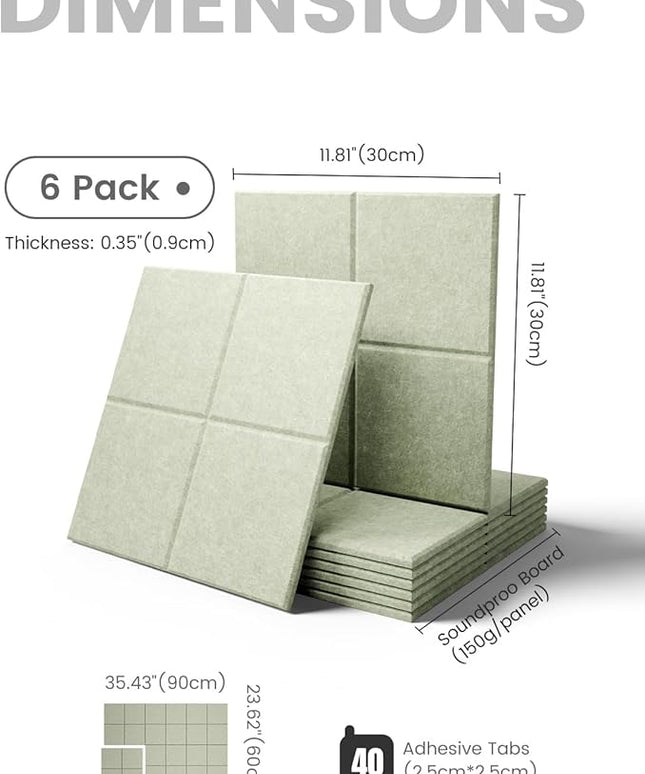 Large Felt Bulletin Board 36"x24", 6-Pack 4-Compartment Wall Organizer, Cork Board Alternative with 60 Removable Adhesive Tabs, Modular Felt Panels for Home Office, Classroom and Study-Sage