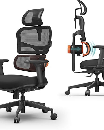 Newtral Office Chair Ergonomic - Home Office Desk Chair, Big and Tall Office Chair, Auto-Following Lumbar Support for Back Pain, Adjustable Seat Depth and Height (No Foot Rest + Laptop Table, Black)