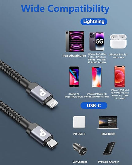 PRAKIE USB C to Lightning Cable 3FT 2Pack iPhone Fast Charger Cable [MFI Certified] 1M USBC to Lightning Apple Type C Charger Cord for iPhone 13 12 11 Pro Max Mini X XS XR 8 Plus 10 SE iPad 8th