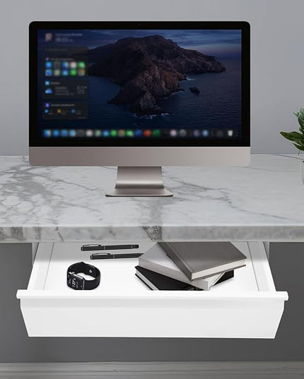 16" Under Desk Drawer Slide Out For Office Desk, Storage Organizer For Sit Stand Workstation, White