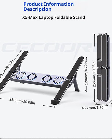 Adjustable Laptop Cooling Fan Stand Foldable Aluminum Alloy Construction Quiet Operations 10-17inch Compatibility Foldable Tablets Stand with Fan