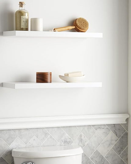 BAYKA Floating Shelves White, 22.5 inches Rustic Wood Wall Mounted Shelves for Bathroom, Bedroom, Living Room, Kitchen & Office, Hanging Display Shelf with 22 lbs Capacity