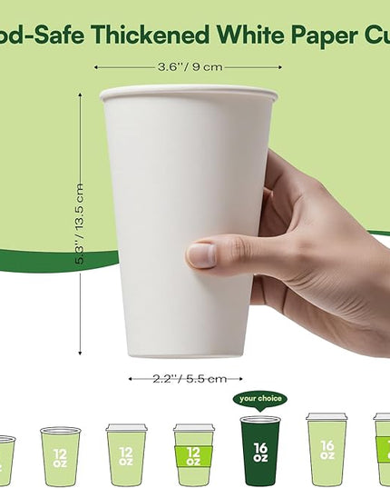 16 oz Coffee Cups Disposable White Paper Cups,180 Pack BPA Free Unbleached Disposable Cups, 300GSM Thickened Hot Cups, Leak Proof Drink Water Cups for Everyday Use Office Party Cafe Supply Essentials
