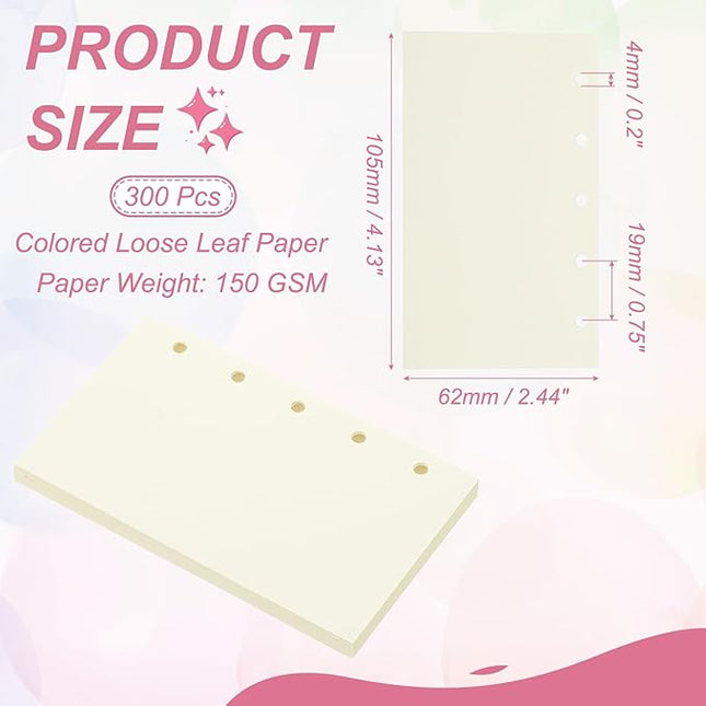 PATIKIL Colored Loose Leaf Paper, 4.1" x 2.5"(A8) 300 Sheets 5 Holes Punched 150GSM Blank Binder Refill Paper Supplies for Office Note Taking Teacher Planner Journal Notebook, Beige