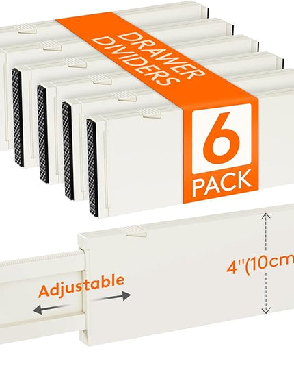 Lifewit 6 Pack Drawer Dividers 4" High, 11-17" Adjustable Drawer Organizers for Clothes, Expandable Dresser Separators in Bedroom/Bathroom/Kitchen/Fridge/Office Organization and Storage, Beige