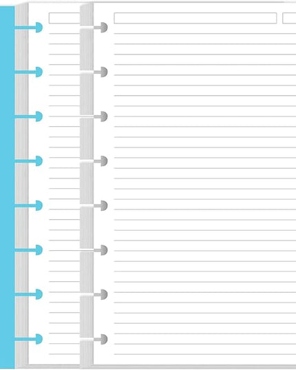 Junior Size Lined Paper Refills - 100 Sheets/200 Pages 8-Disc Refill Paper, 5 Colorful Sheets Dividers, 5.8" x 8.5"