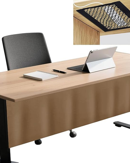 Icegrey 76" Under Desk Privacy Panel with Cable Management Organizer Net Self-Adhesive Modesty Panel for Cord Organizer Pockets and Desk Skirt for Home Office or Standing Workstation, Dark Khaki