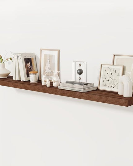 Fun Memories 72 Inch Floating Shelf, 12 Inch Deep Wall Shelf for Fireplace Mantel, Deep Storage Shelves for Home & Office, Wall Shelves with Invisible Bracket, Walnut, Set of 1