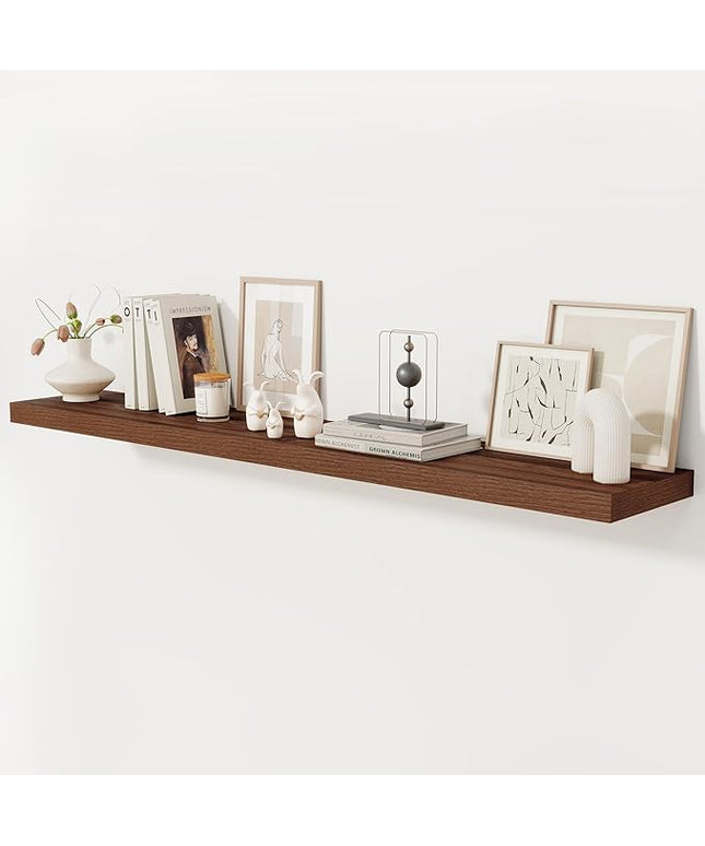 Fun Memories 72 Inch Floating Shelf, 12 Inch Deep Wall Shelf for Fireplace Mantel, Deep Storage Shelves for Home & Office, Wall Shelves with Invisible Bracket, Walnut, Set of 1