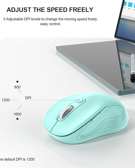 WisFox 2.4G Wireless Mouse for Laptop, Ergonomic Computer Mouse with USB Receiver and Type-C Adapter, 3 Adjustable Levels DPI, 6 Button Cordless Wireless Mice (Mint Green, 1 Pack)