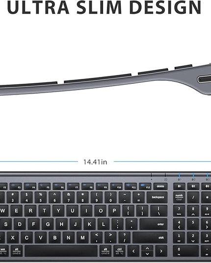 iClever BK10 Bluetooth Keyboard, Wireless Rechargeable Ultra-Slim Keyboard with Long Battery Life, Compatible with iOS, Android, Windows, Mac for iPad, Tablet, Laptop, PC, Phone (Gray Black)