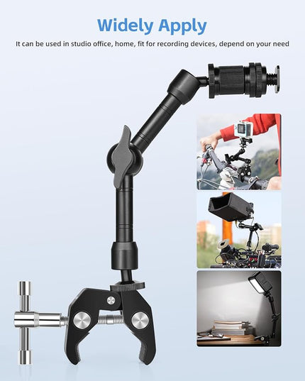 UTEBIT 9" Magic Arm Clamp Mount Kit, 360° Ball Heads with ARRI 1/4" & 3/8" Thread Screw, Camera Mount Adjustable Friction Arm w Super Clamp for DSLRs, Camera Cage, Monitor, LED Light, Action Camera