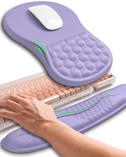 Hokafenle 2in1 Combination, Wave Keyboard Wrist Rest and Ergonomic Curvature Mouse Pad Wrist Support for Relieve Wrist Pain, Filled with Soft Cushion Memory Foam, Purplish Blue