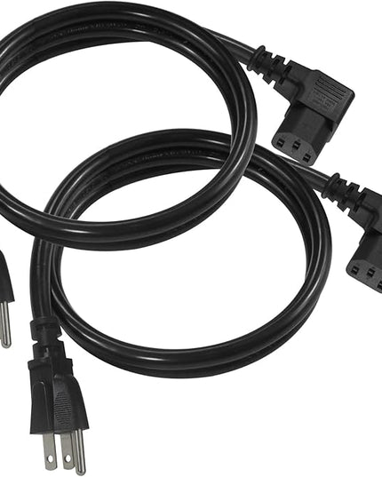 [2PACK] 3FT 90 Degree Computer Monitor Power Cord - NEMA 5-15P to Right Angle C13 Power Cord, 13A 125V, 16AWG, Black Replacement Angled Printer/TV 3 Prong AC Cord, PC Power Supply Cable