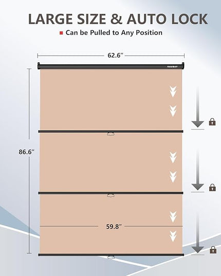 RAUBAY Retractable Pull Down Beige Screen Backdrop - 59.8" x 86.6" Collapsible Wall-Mount Nude Background for Professional Video Production, Photography, TikTok and Video Conferencing