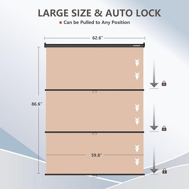 RAUBAY Retractable Pull Down Beige Screen Backdrop - 59.8" x 86.6" Collapsible Wall-Mount Nude Background for Professional Video Production, Photography, TikTok and Video Conferencing