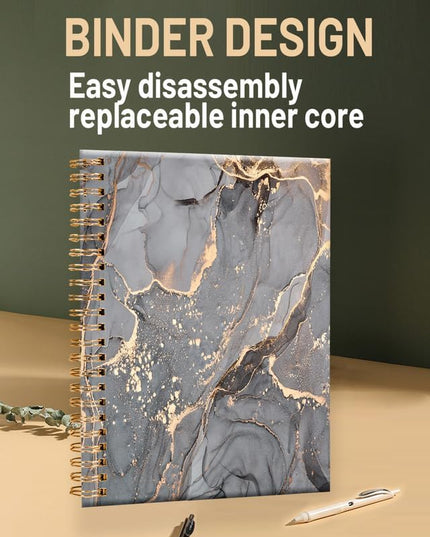 Spiral Journal Notebook for Women,A5 College Ruled Notebooks 6"x 8.4", 120 Pages (60 Sheets) Lined Journal with Premium Thick Paper,Perfect for School Office Home(Luxury Gray Gold Marble)