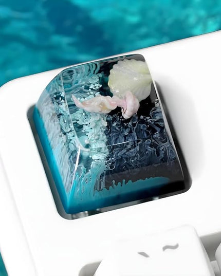 Jellyfish Artisan Keycap Black Blue Coral R1 SA Profile Custom Sea Creature Keycaps 1U ESC Handmade Gaming Sea Resin Key cap Cherry MX Switch Compatible Mechanical Keyboard Jellyfish Lover Gift
