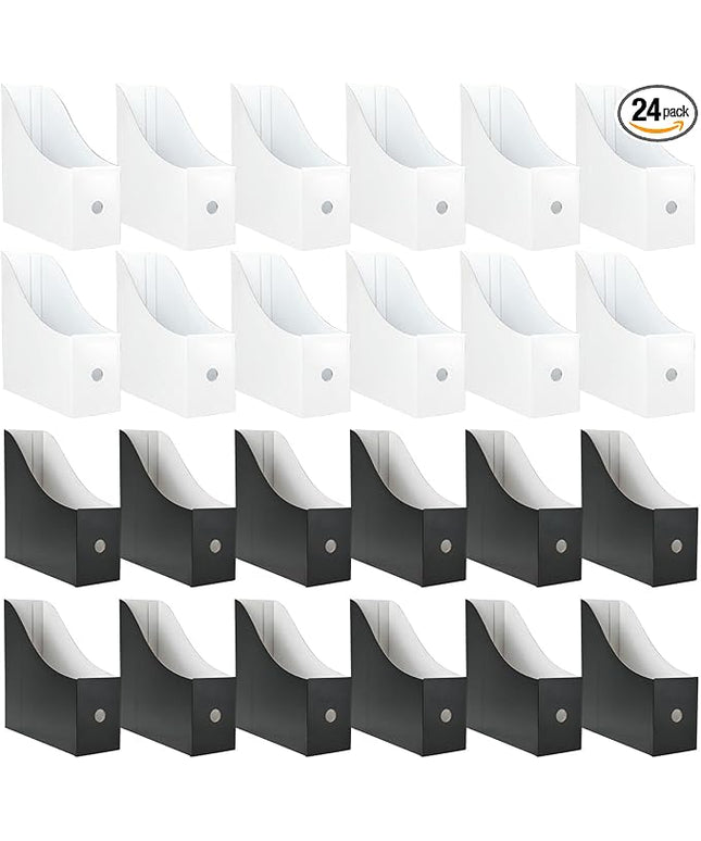 Limitliho 24 Pack Cardboard Magazine Holder, Magazine File Holder for Home, Office, Desk, 10.6'' H×10.2'' L ×3.5''W Magazine Storage Box (12 Pack White and 12 Pack Black)