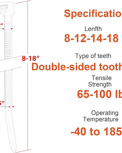 Zip Ties Assorted Size,8+12+14+18 Inch Double Sided Toothed,100 LBS Tensile Strength Heavy Duty Cable Wire Ties With Self-Locking Adjustable More Durable Nylon Tie Wraps for Indoor Outdoor（400 Pack）