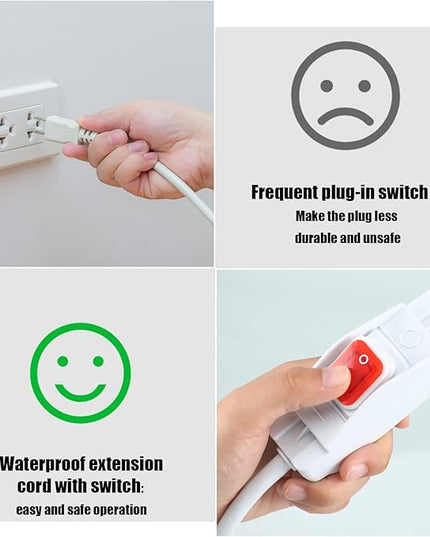 Weewooday 3 Prong Outdoor Extension Cord with Waterproof Switch 1875W Heavy Duty 14/3 SJT Cable Inline On/Off 15A 125V Grounded Outlets Plugs for Appliances (White, 1.5 ft), (HU-XI-81)