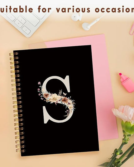 Lacama Black Initial Letter S School Notebook Journal, Cute Wildflower Personalized Spiral Notebook, School Supplies, Customized Monogrammed Gifts, Birthday Gifts for Women, Office Supplies