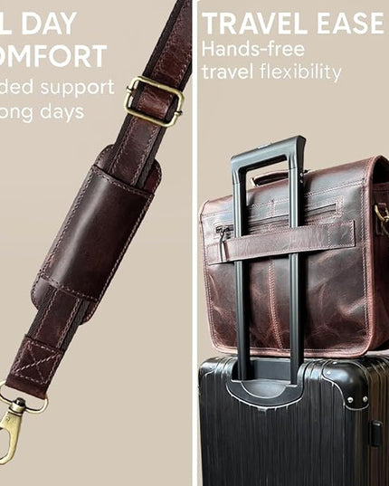 RUSTIC TOWN Leather Messenger Bag for Men - Full Grain Leather Briefcase Laptop Satchel Office Crossbody Travel Bag