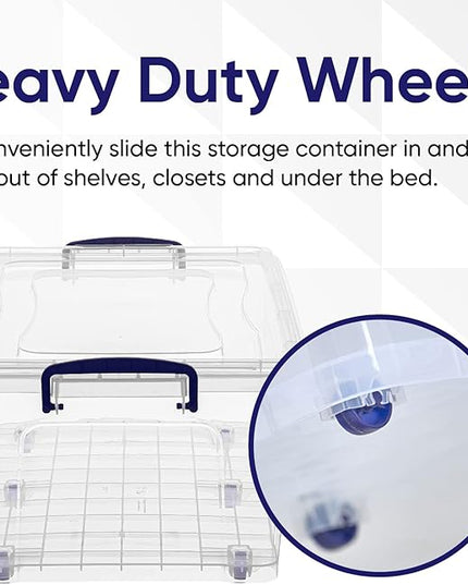 Superio Storage Bins with Lids- Clear Boxes for Organizing, Stackable Plastic Containers- BPA Free, Non-Toxic, Odor Free, Organizer for Home, Office, Dorm (6 Pack, 32 Qt (Wheeled))