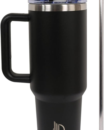40oz Insulated Tumbler with Handle, Leakproof Straw Lid & Carry Handle - Double Wall Vacuum Insulation Keeps Ice 24 Hours, BPA Free Stainless Steel Water Bottle (Charcoal black)