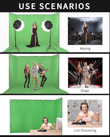 Professional 7.87ftx16.4ft Portable Large Chromakey Green Screen Wide Backdrop Kit with Stand Photography Background Support System for Photo Studio Video Shoot, Live Streaming, Party, Stage