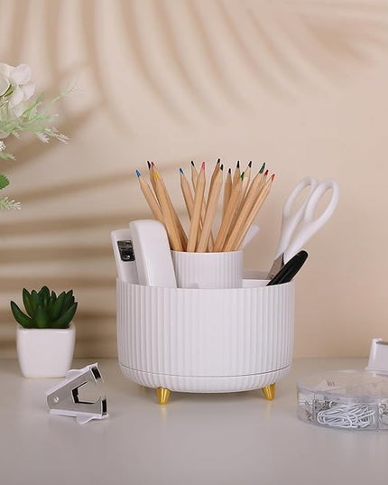 SKYDUE White Office Supplies Set, Office Desk Accessories 10PCS, Pencil Holder for Desk, Stapler, Tape Dispenser, Scissors, Ruler, Binder/Paper Clips and 1000pcs Staples,Desk Supplies Set