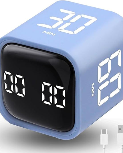 Productivity Timer Flip Gravity Sensor Cube Timer Countdown & Countup,Mute & Vibrate & Sound，5/10/30/60min & Custom Timing, Perfect for ADHD,Work,Learning,Kitchen Cooking (1Blue)