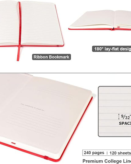 Comix 6 Pack Lined Journal Notebooks for Work, 240 Pages, 5.5"x8.3", Red, Hardcover, A5 Medium College Ruled, Journaling Notebooks for Notes-taking, Fits for Office School Home