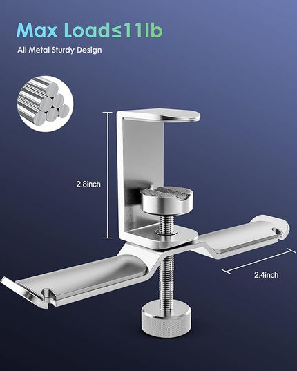 6amLifestyle Dual Rotatable Headphone Stand Hanger Under Desk Clamp Headphone Holder Aluminum, 11lb Load Capacity, Compatible with Universal Headphones, Silver 6A-13SV
