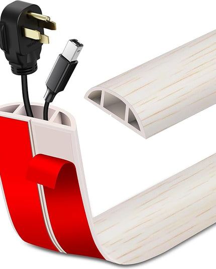 Floor Cord Cover Self Adhesive Cord Hider Floor Extension Cord Covers for Floor Power Cord Protector Cable Management Prevent Cable Trips Cable Cavity 0.51" W x 0.31" H (Beige Wood, 3.3Ft)