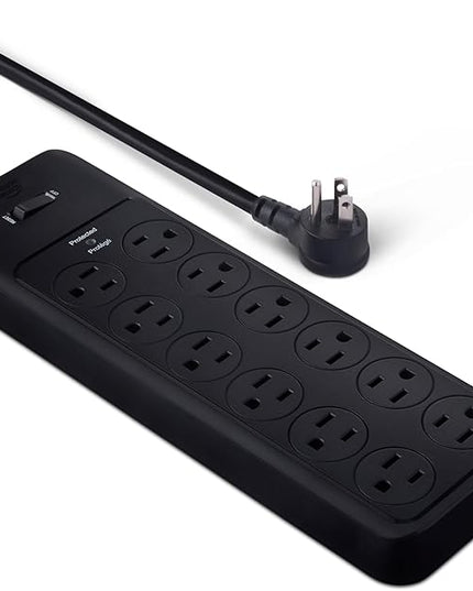 Amazon Basics 12-Outlet Surge Protector Power Strip, 4000 Joules, 8ft Extension Cord, Rectangle, for Home, Office, Gaming Room, Black