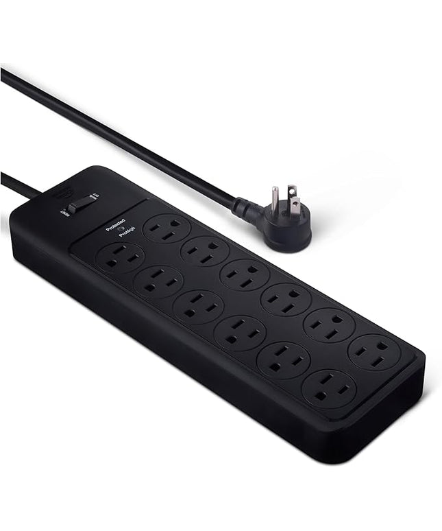 Amazon Basics 12-Outlet Surge Protector Power Strip, 4000 Joules, 8ft Extension Cord, Rectangle, for Home, Office, Gaming Room, Black