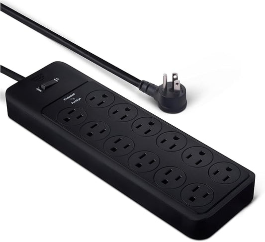 Amazon Basics 12-Outlet Surge Protector Power Strip, 4000 Joules, 8ft Extension Cord, Rectangle, for Home, Office, Gaming Room, Black